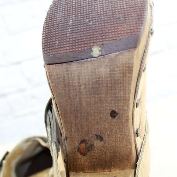 SANITA Brown Leather Wood Heel Backless Ankle Stra - Picture 8 of 9